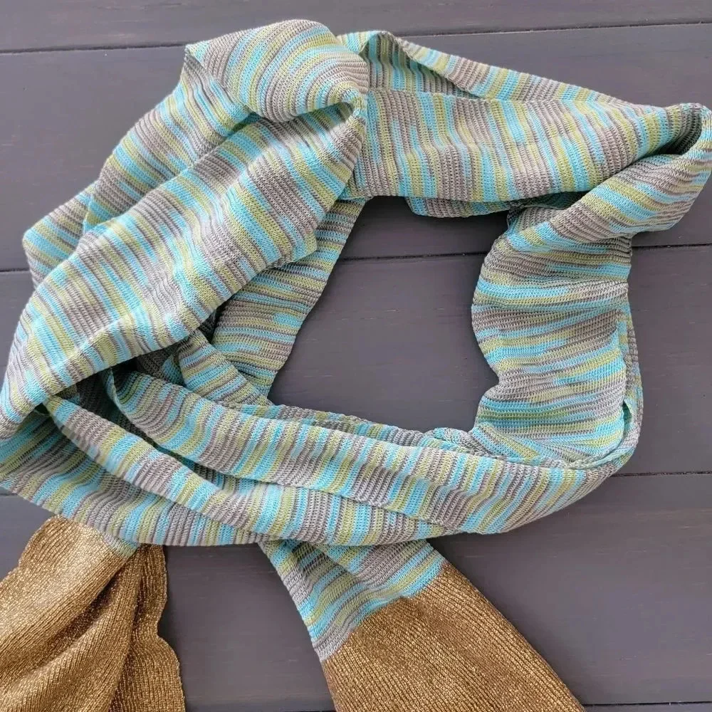 Missoni Sciarpa Blue & Brown Wrap Scarf Made In Italy For Women's